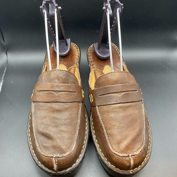 BORN Shoes Women Brown Leather Slip On Wedge Mules Clogs Handcrafted W6607 SZ 7 - Picture 5 of 10